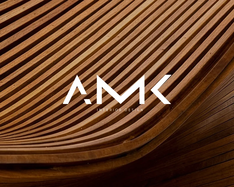 The AMK mark over curved timber slats