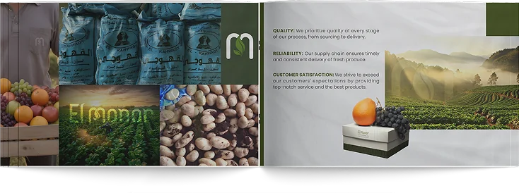 Profile spread: produce in sacks and crates facing Quality, Reliability and Customer Satisfaction