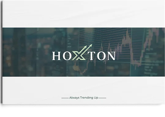 The Hoxton FX company profile cover: the Hoxton wordmark over a green market chart, Always Trending Up