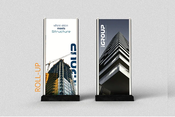 Two iGroup Construction roll-up banners: where vision meets structure