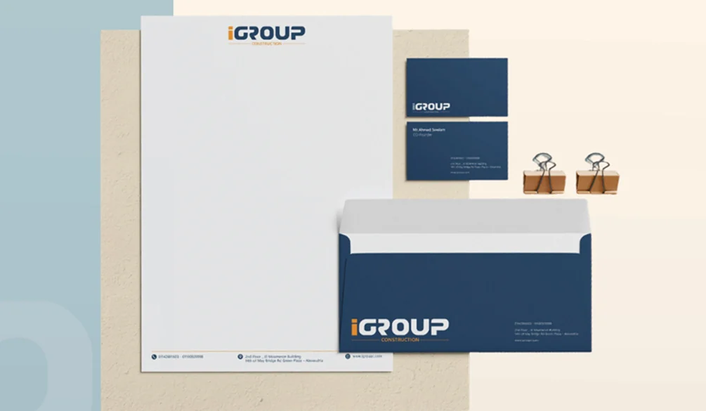 iGroup Construction stationery: letterhead, envelope and business cards