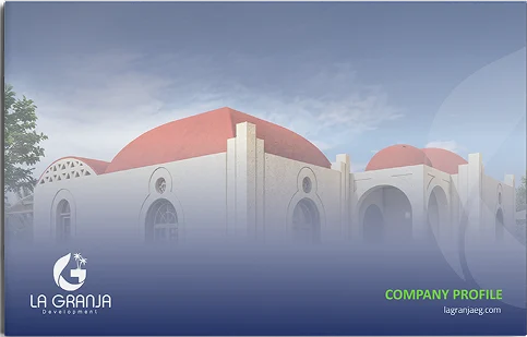 The La Granja company profile cover: a domed villa with red roofs under a pale sky