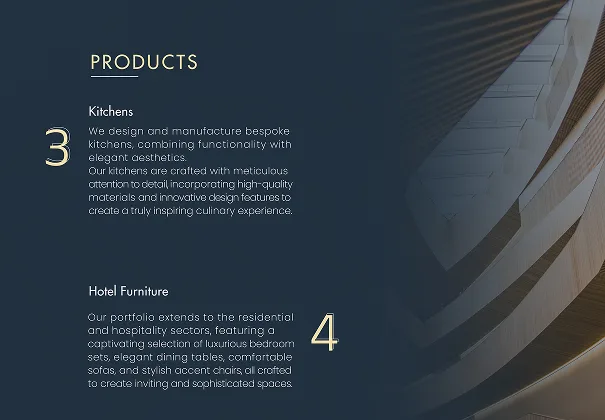 Profile spread: Products, kitchens and hotel furniture