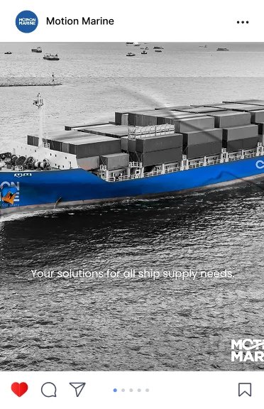 Motion Marine post: a container ship at sea, Your solution for all ship supply needs