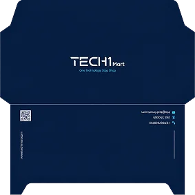 The Tech1Mart envelope in navy, open at the flap