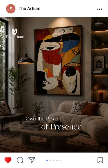 The Artium post: a cubist portrait above a sofa, Own the Power of Presence